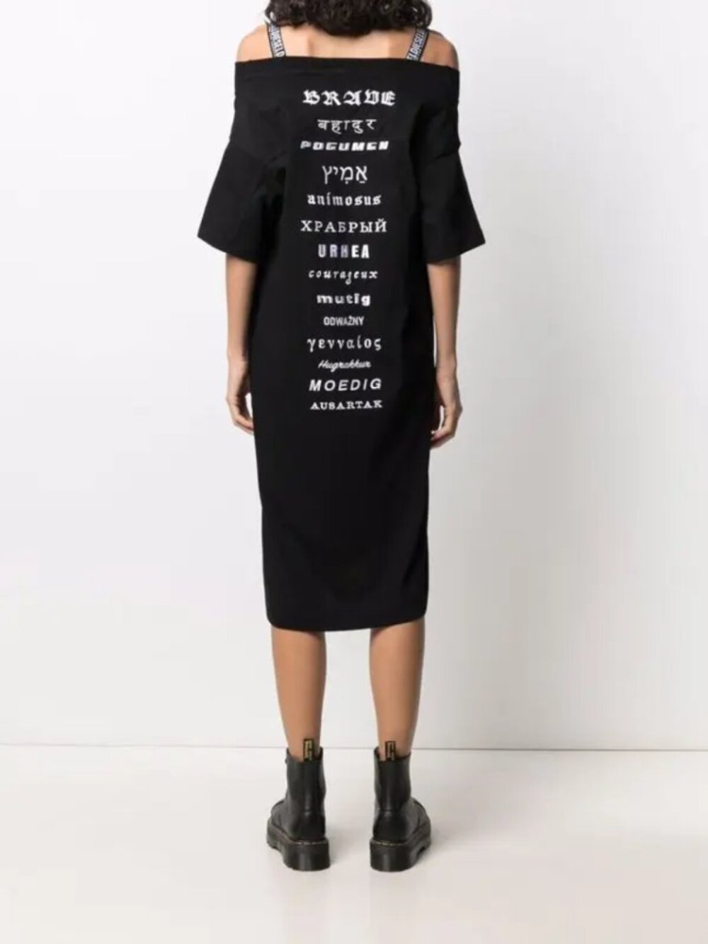 Diesel Brave Embroidered Midi Dress Black Cold Shoulder Streetwear